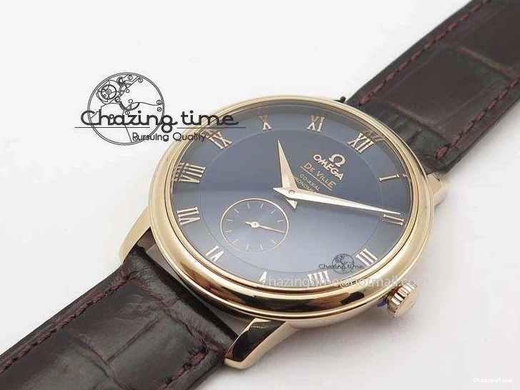 0225 De Ville MK 1:1 Best Edition RG Blue Dial On Black Leather Asian Seagull T1701 (Sec@6) FastDry 8235